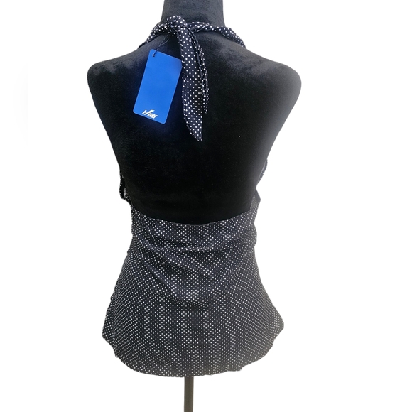 NWT Plunging V Neck Halter Shirred Tankini Swim Top Polka Dot 18 - Picture 10 of 10